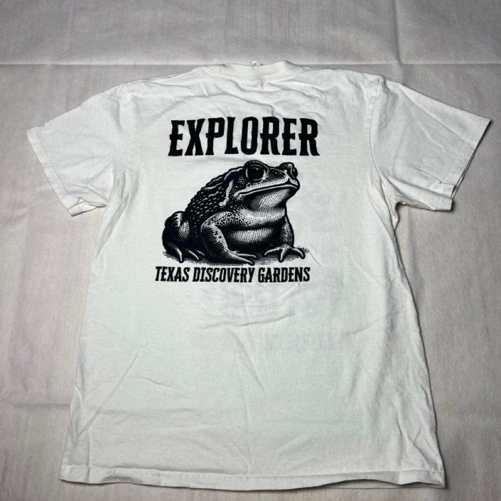 Texas Discovery Gardens Nature T-Shirt with black frog graphic